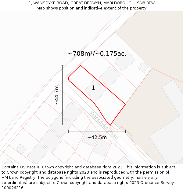 1, WANSDYKE ROAD, GREAT BEDWYN, MARLBOROUGH, SN8 3PW: Plot and title map