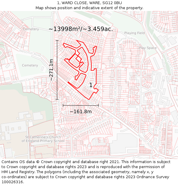 1, WARD CLOSE, WARE, SG12 0BU: Plot and title map