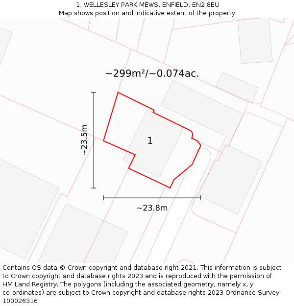 1, WELLESLEY PARK MEWS, ENFIELD, EN2 8EU: Plot and title map