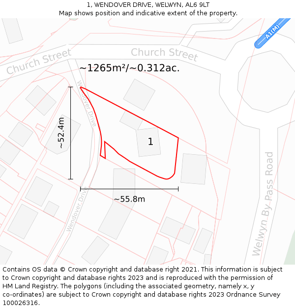 1, WENDOVER DRIVE, WELWYN, AL6 9LT: Plot and title map