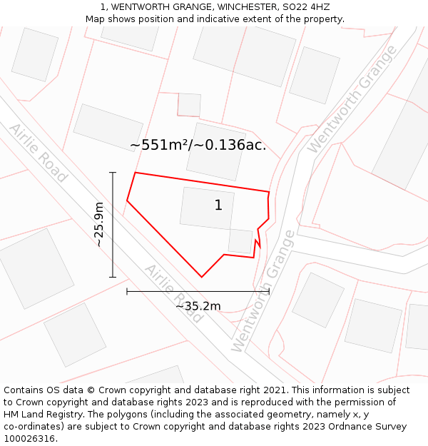 1, WENTWORTH GRANGE, WINCHESTER, SO22 4HZ: Plot and title map