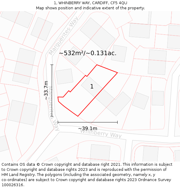 1, WHINBERRY WAY, CARDIFF, CF5 4QU: Plot and title map