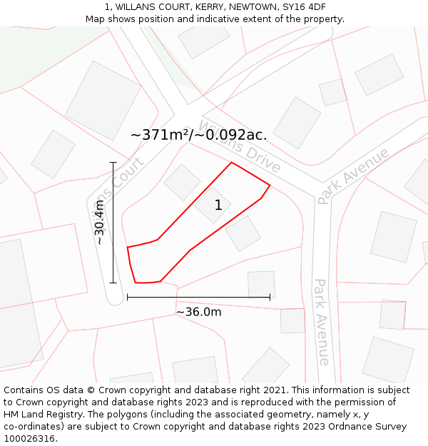 1, WILLANS COURT, KERRY, NEWTOWN, SY16 4DF: Plot and title map