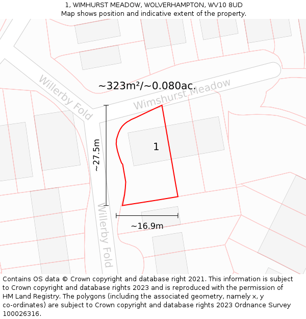 1, WIMHURST MEADOW, WOLVERHAMPTON, WV10 8UD: Plot and title map