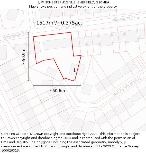 1, WINCHESTER AVENUE, SHEFFIELD, S10 4EA: Plot and title map