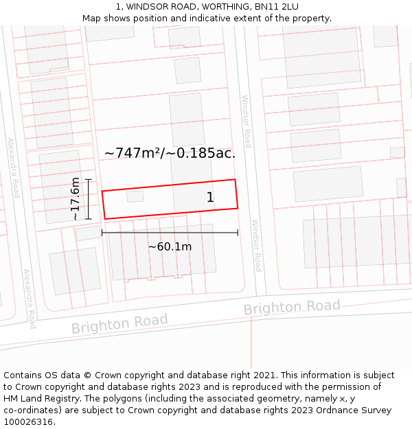 1, WINDSOR ROAD, WORTHING, BN11 2LU: Plot and title map