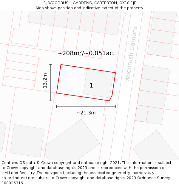 1, WOODRUSH GARDENS, CARTERTON, OX18 1JE: Plot and title map