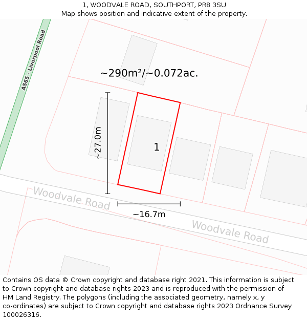 1, WOODVALE ROAD, SOUTHPORT, PR8 3SU: Plot and title map