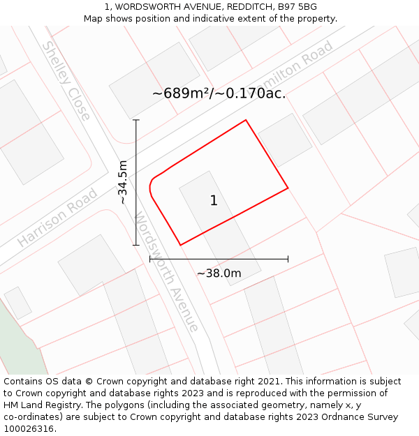 1, WORDSWORTH AVENUE, REDDITCH, B97 5BG: Plot and title map