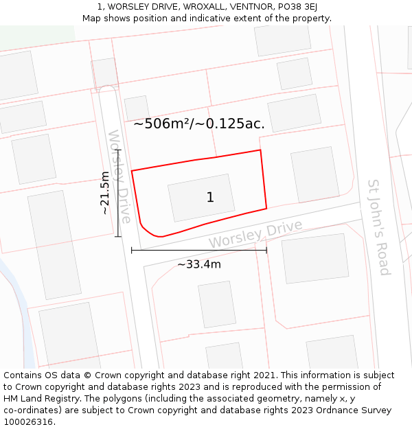 1, WORSLEY DRIVE, WROXALL, VENTNOR, PO38 3EJ: Plot and title map