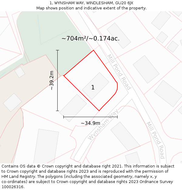 1, WYNSHAM WAY, WINDLESHAM, GU20 6JX: Plot and title map