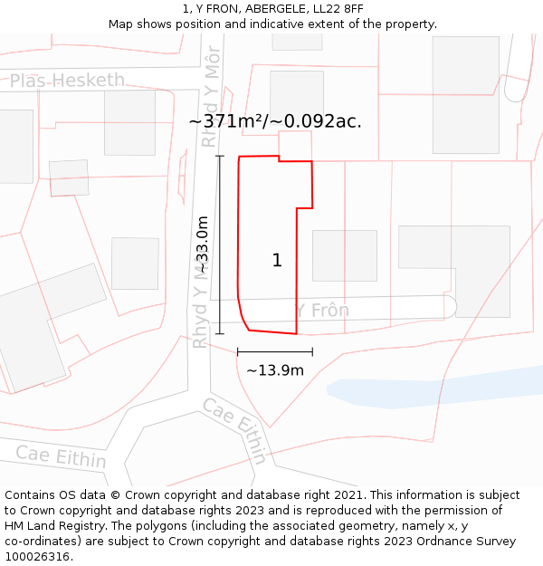 1, Y FRON, ABERGELE, LL22 8FF: Plot and title map