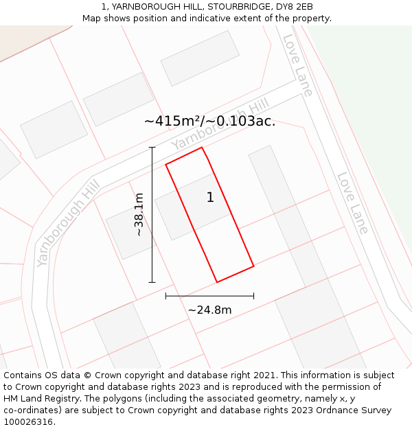 1, YARNBOROUGH HILL, STOURBRIDGE, DY8 2EB: Plot and title map