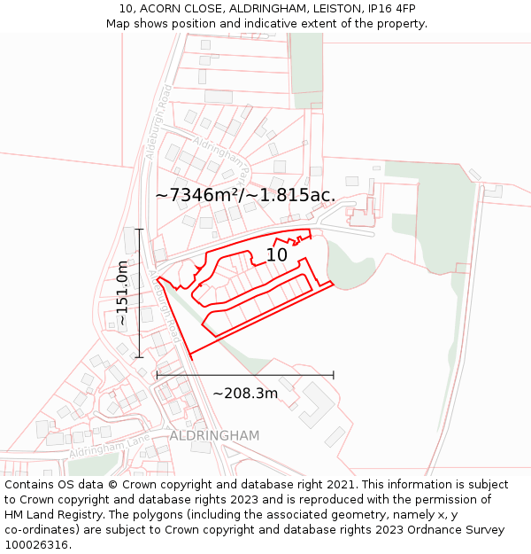 10, ACORN CLOSE, ALDRINGHAM, LEISTON, IP16 4FP: Plot and title map