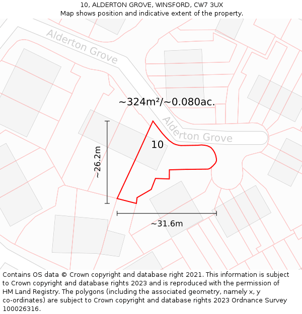 10, ALDERTON GROVE, WINSFORD, CW7 3UX: Plot and title map