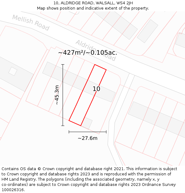 10, ALDRIDGE ROAD, WALSALL, WS4 2JH: Plot and title map