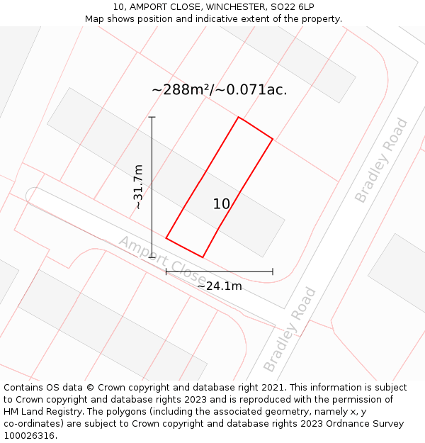 10, AMPORT CLOSE, WINCHESTER, SO22 6LP: Plot and title map