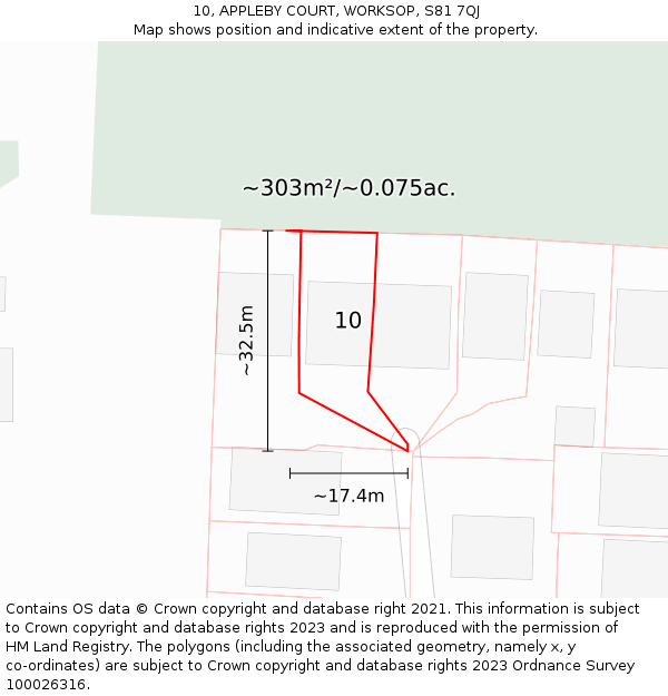 10, APPLEBY COURT, WORKSOP, S81 7QJ: Plot and title map