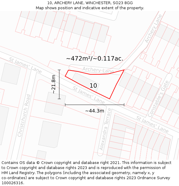 10, ARCHERY LANE, WINCHESTER, SO23 8GG: Plot and title map