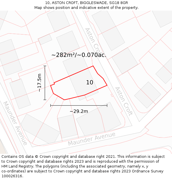 10, ASTON CROFT, BIGGLESWADE, SG18 8GR: Plot and title map