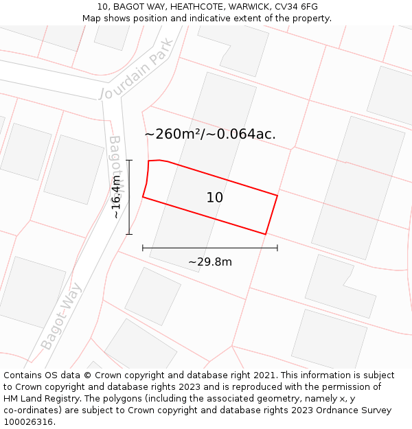 10, BAGOT WAY, HEATHCOTE, WARWICK, CV34 6FG: Plot and title map