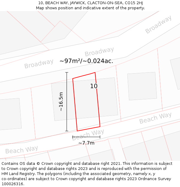 10, BEACH WAY, JAYWICK, CLACTON-ON-SEA, CO15 2HJ: Plot and title map