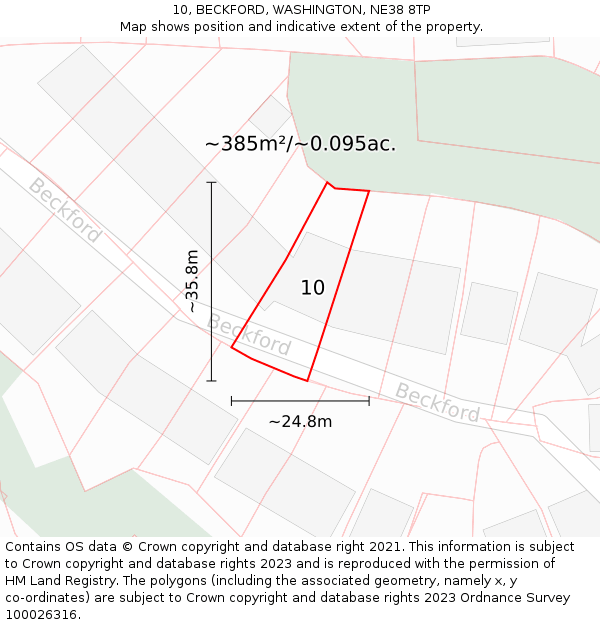 10, BECKFORD, WASHINGTON, NE38 8TP: Plot and title map