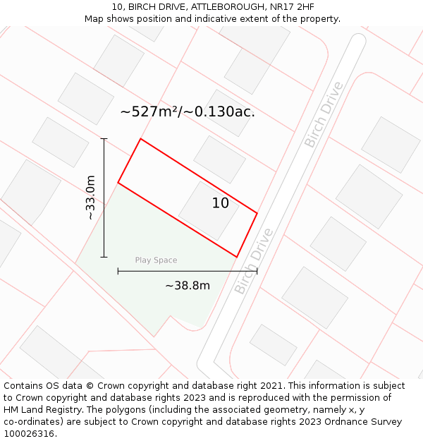 10, BIRCH DRIVE, ATTLEBOROUGH, NR17 2HF: Plot and title map