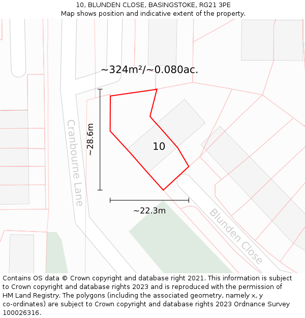 10, BLUNDEN CLOSE, BASINGSTOKE, RG21 3PE: Plot and title map