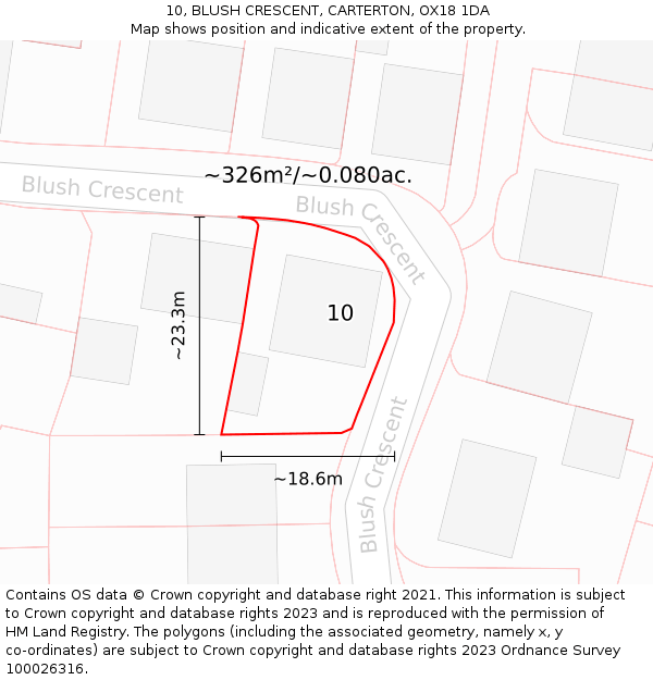 10, BLUSH CRESCENT, CARTERTON, OX18 1DA: Plot and title map