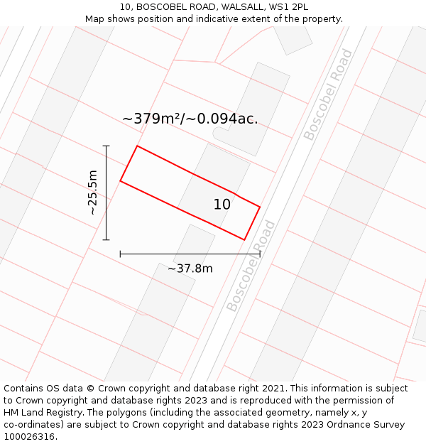 10, BOSCOBEL ROAD, WALSALL, WS1 2PL: Plot and title map