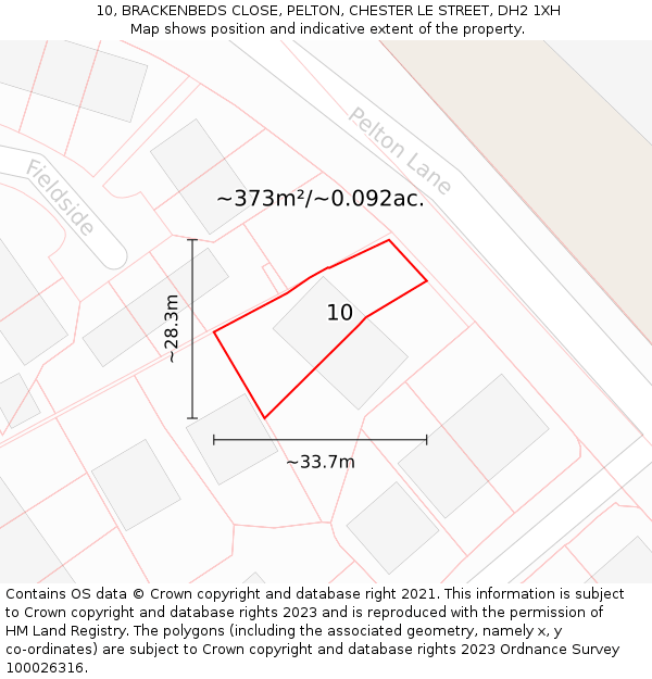 10, BRACKENBEDS CLOSE, PELTON, CHESTER LE STREET, DH2 1XH: Plot and title map