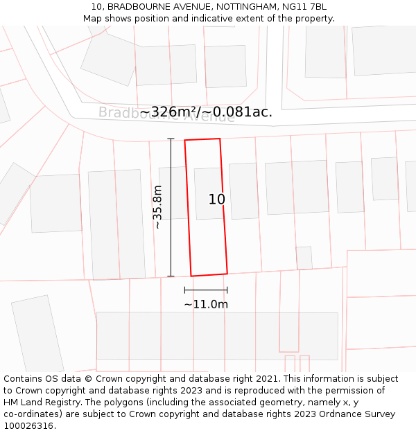 10, BRADBOURNE AVENUE, NOTTINGHAM, NG11 7BL: Plot and title map