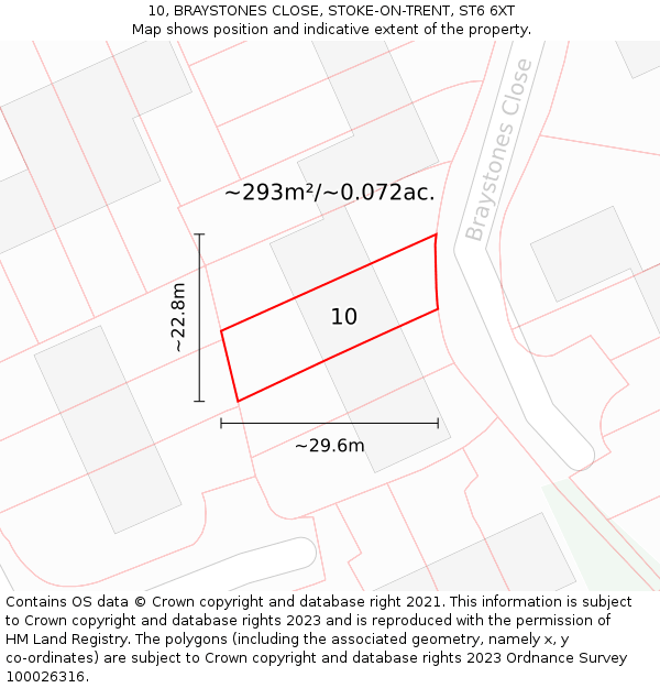 10, BRAYSTONES CLOSE, STOKE-ON-TRENT, ST6 6XT: Plot and title map