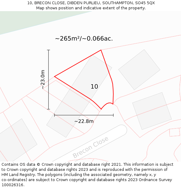 10, BRECON CLOSE, DIBDEN PURLIEU, SOUTHAMPTON, SO45 5QX: Plot and title map