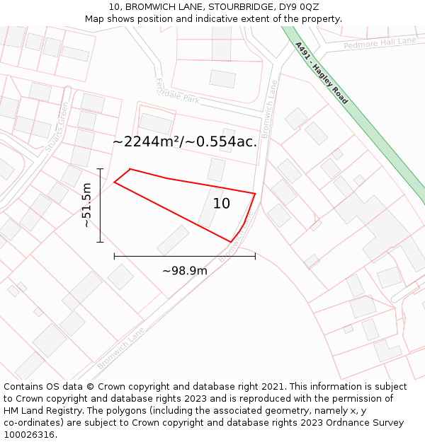 10, BROMWICH LANE, STOURBRIDGE, DY9 0QZ: Plot and title map