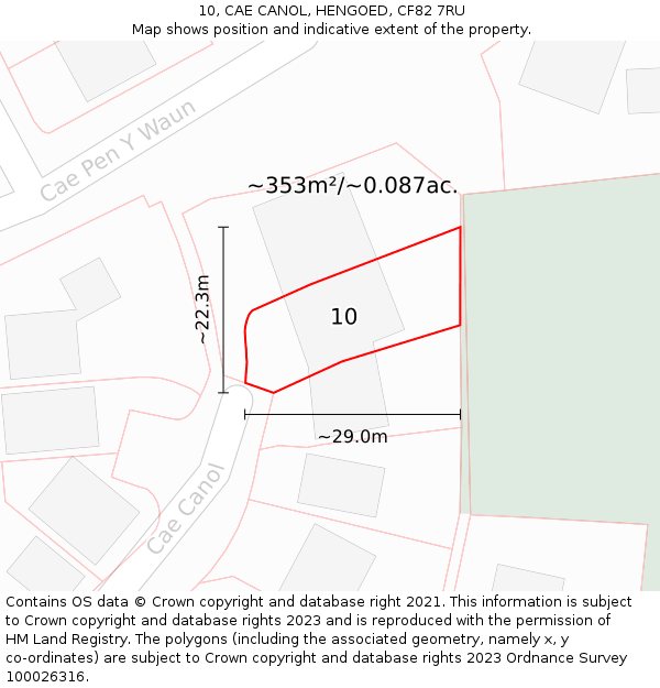 10, CAE CANOL, HENGOED, CF82 7RU: Plot and title map