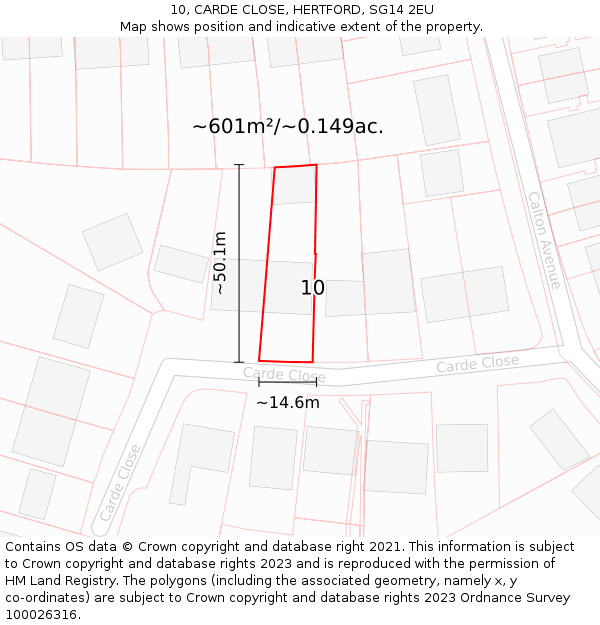 10, CARDE CLOSE, HERTFORD, SG14 2EU: Plot and title map