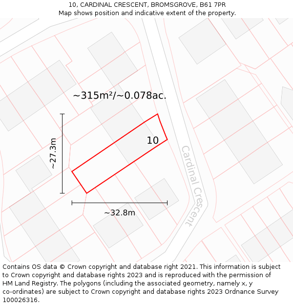 10, CARDINAL CRESCENT, BROMSGROVE, B61 7PR: Plot and title map