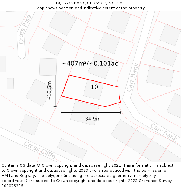 10, CARR BANK, GLOSSOP, SK13 8TT: Plot and title map