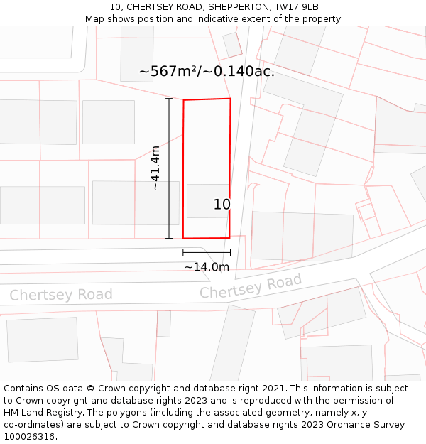 10, CHERTSEY ROAD, SHEPPERTON, TW17 9LB: Plot and title map