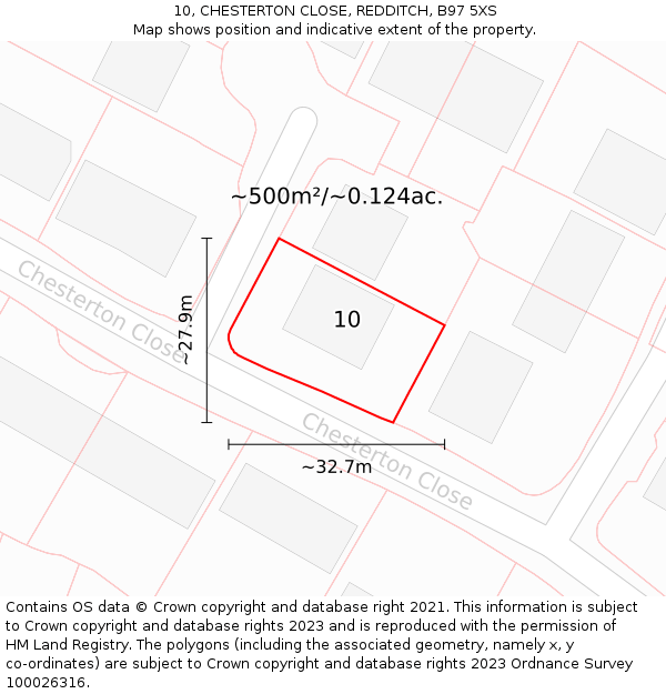 10, CHESTERTON CLOSE, REDDITCH, B97 5XS: Plot and title map