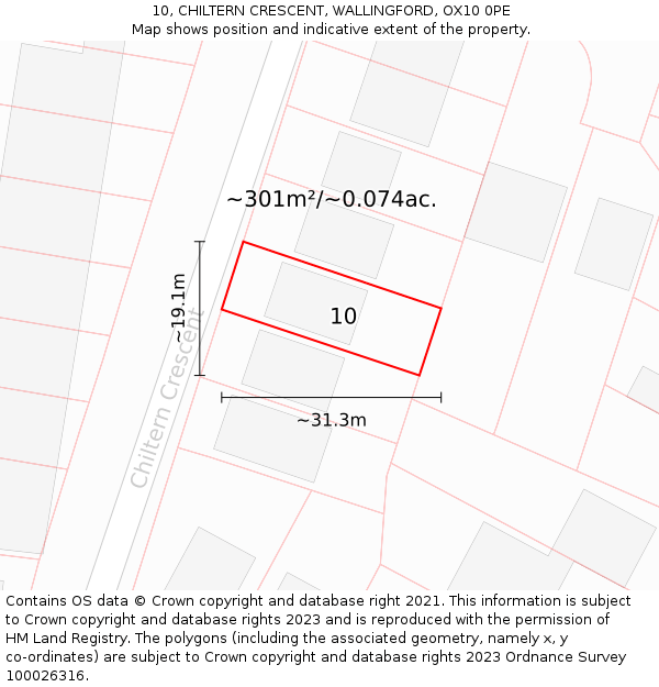 10, CHILTERN CRESCENT, WALLINGFORD, OX10 0PE: Plot and title map