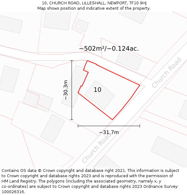 10, CHURCH ROAD, LILLESHALL, NEWPORT, TF10 9HJ: Plot and title map