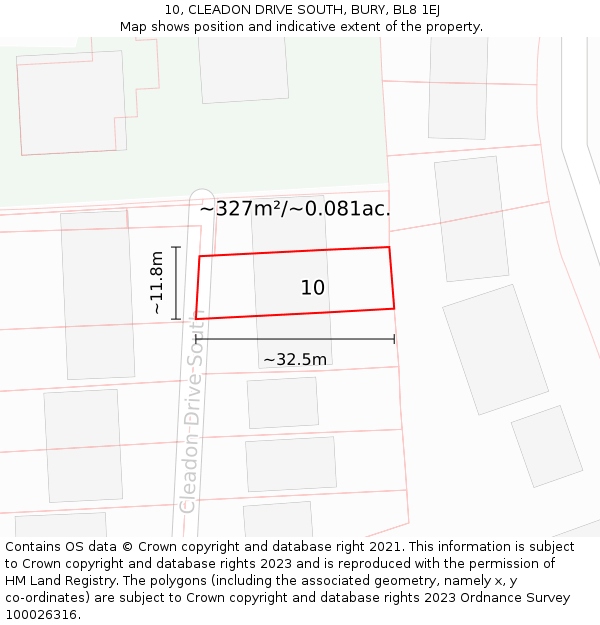 10, CLEADON DRIVE SOUTH, BURY, BL8 1EJ: Plot and title map