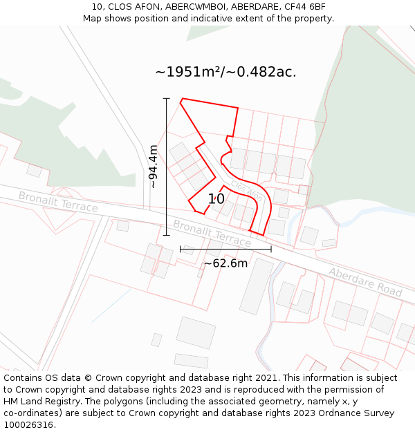 10, CLOS AFON, ABERCWMBOI, ABERDARE, CF44 6BF: Plot and title map