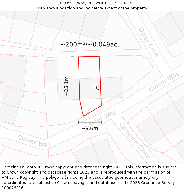 10, CLOVER WAY, BEDWORTH, CV12 0GX: Plot and title map