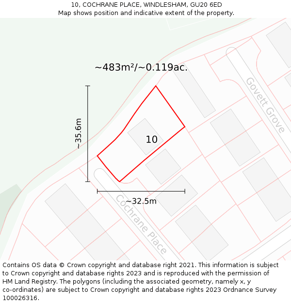 10, COCHRANE PLACE, WINDLESHAM, GU20 6ED: Plot and title map