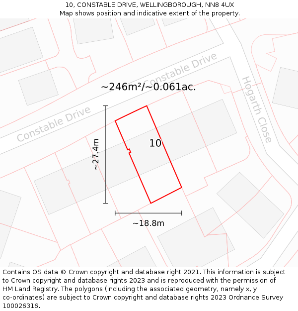 10, CONSTABLE DRIVE, WELLINGBOROUGH, NN8 4UX: Plot and title map