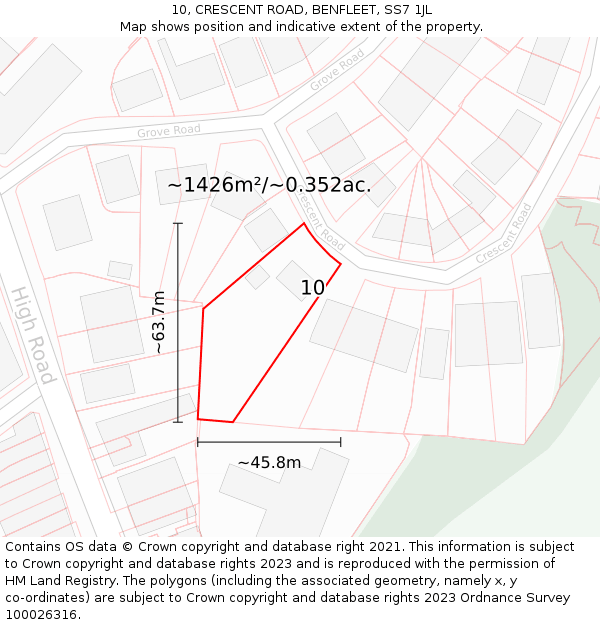 10, CRESCENT ROAD, BENFLEET, SS7 1JL: Plot and title map